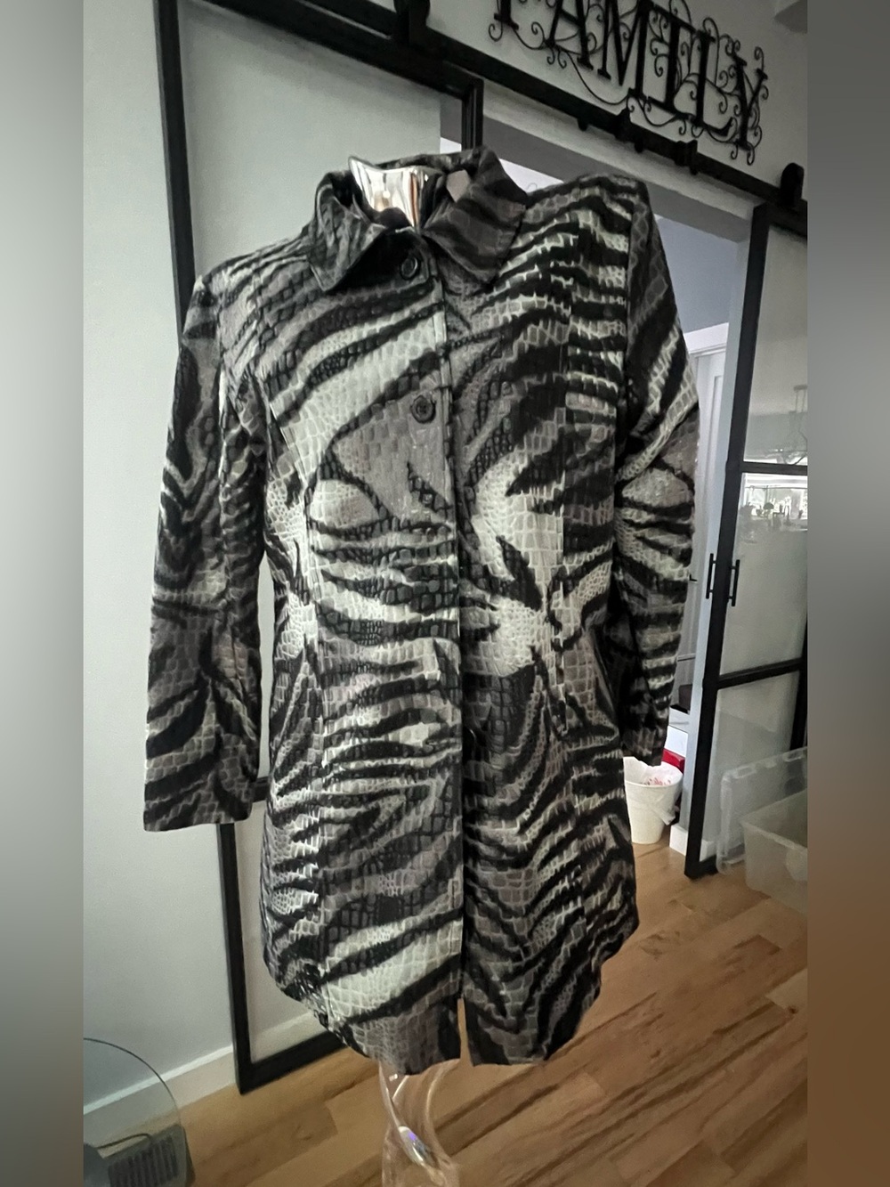 Selene Sport Black and Gray Patterned Trench Coat